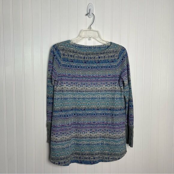 J.Jill Top XS Long Sleeve Thermal Waffle Knit Fair Isle Nordic Pocket Casual - Picture 1 of 6